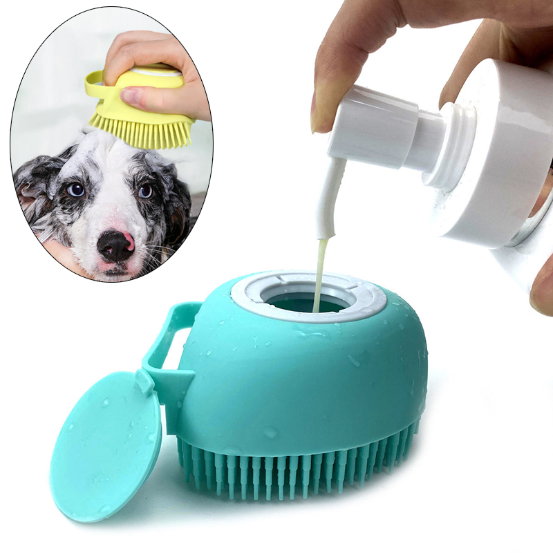 Escova de Banho Massageadora para Pets com Dispenser para Shampoo