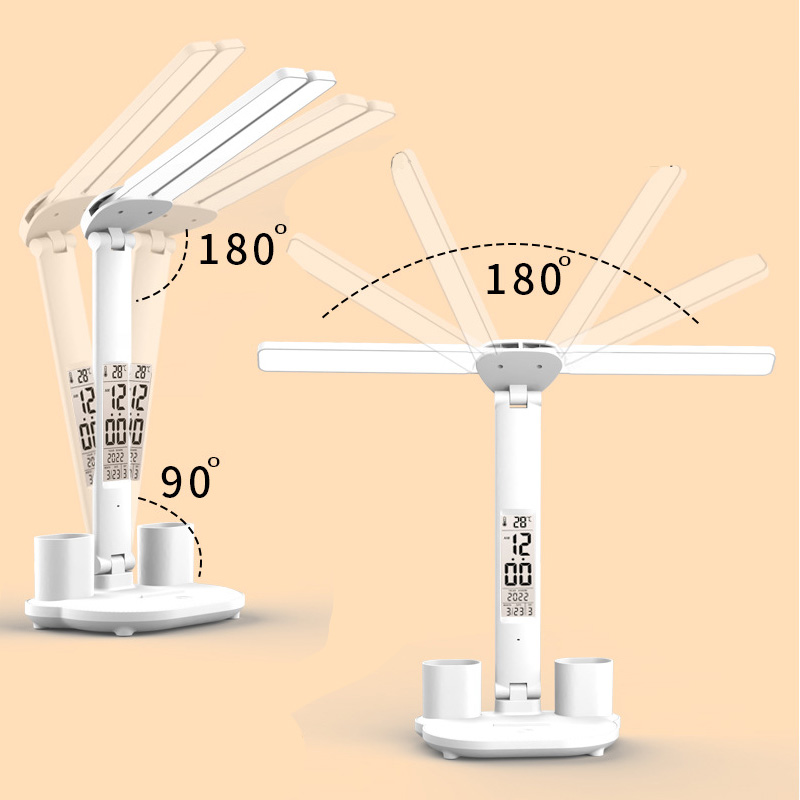 Luminária LED Ajustável para Mesa com Suporte de Lápis e Canetas